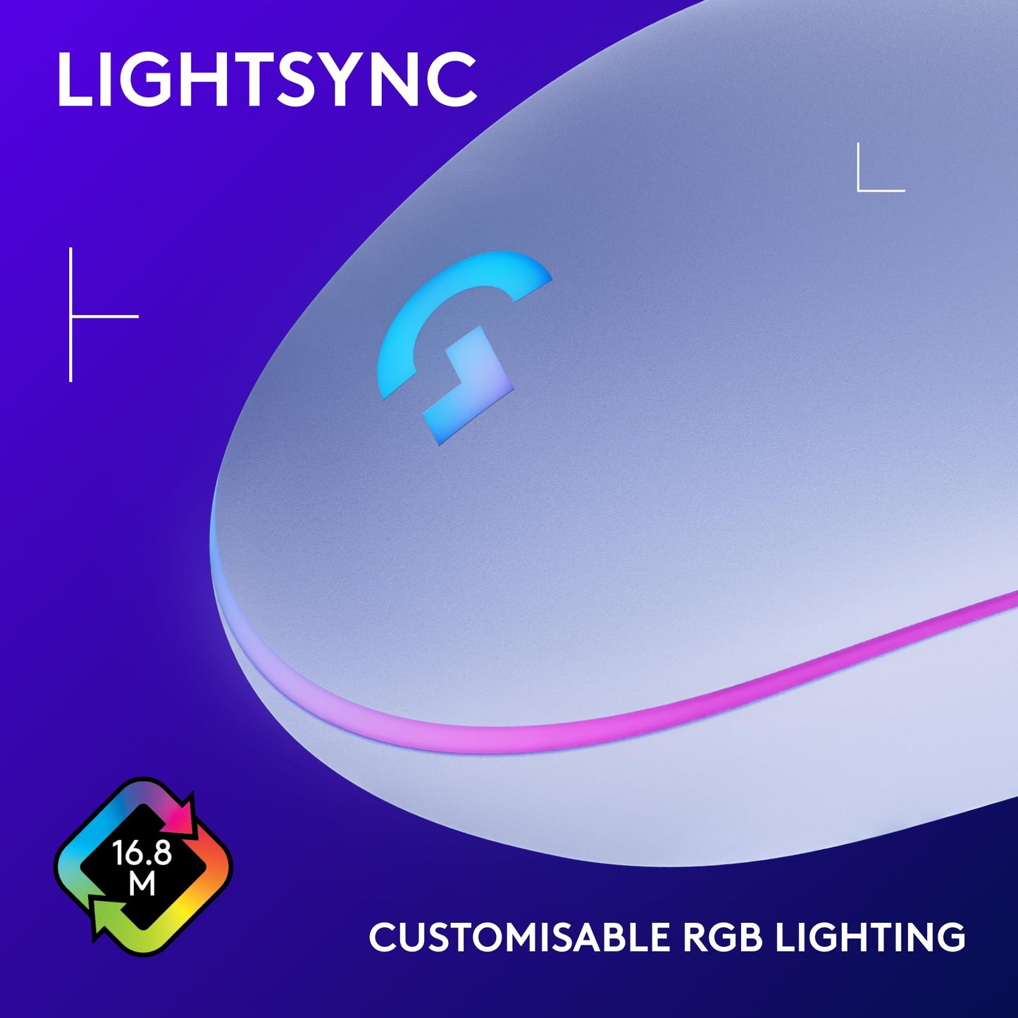 Logitech G203 LIGHTSYNC Gaming Mouse with Customizable RGB Lighting, 6 Programmable Buttons, Gaming Grade Sensor, 8K DPI Tracking, Lightweight - Lilac